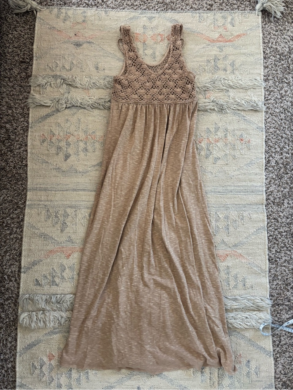Crochet Bodice Maxi Dress - Beige